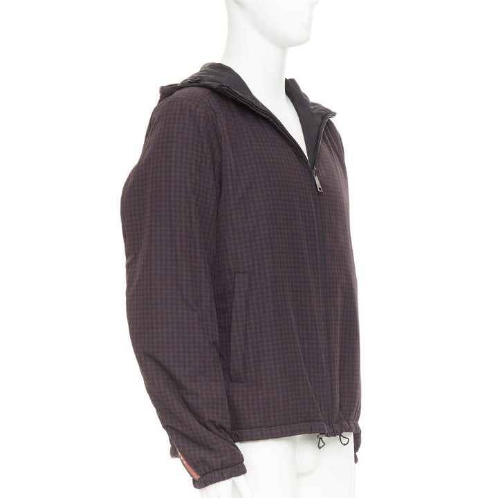 PRADA Linea Rossa 2014 Reversible black burgundy gingham windbreaker IT52 XL