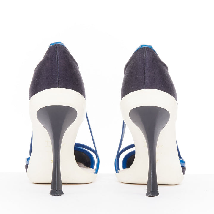 rare CHRISTIAN DIOR 2014 Runway Raf Simons sportif blue satin cut out pumps EU37