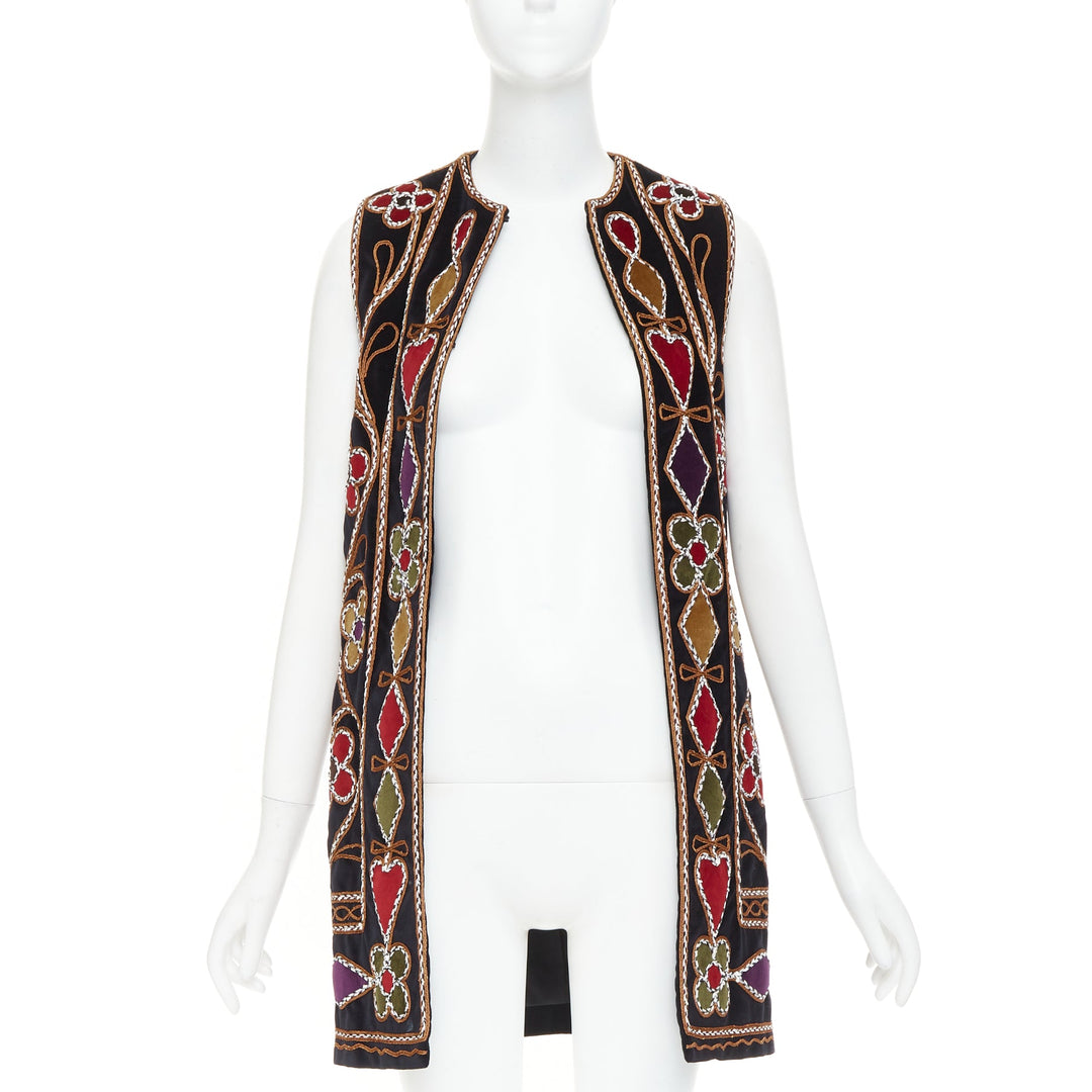 DIOR 2021 Runway black velvet  Folkloric Heart Velvet embroidered gilet FR34 XS