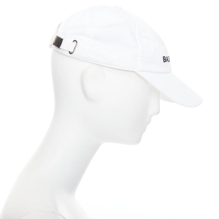 BALENCIAGA white cotton black embroidered logo baseball cap L
