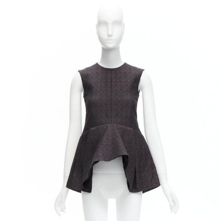 OLD CELINE Phoebe Philo black cotton jacquard waterfall peplum top FR34 XS