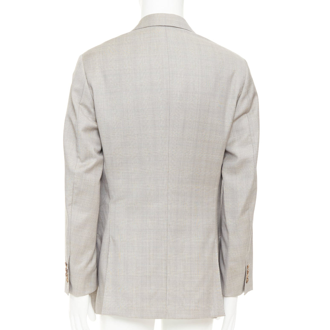 HERMES light grey 100% wool checked full canvas flap pockets blazer EU50 L
