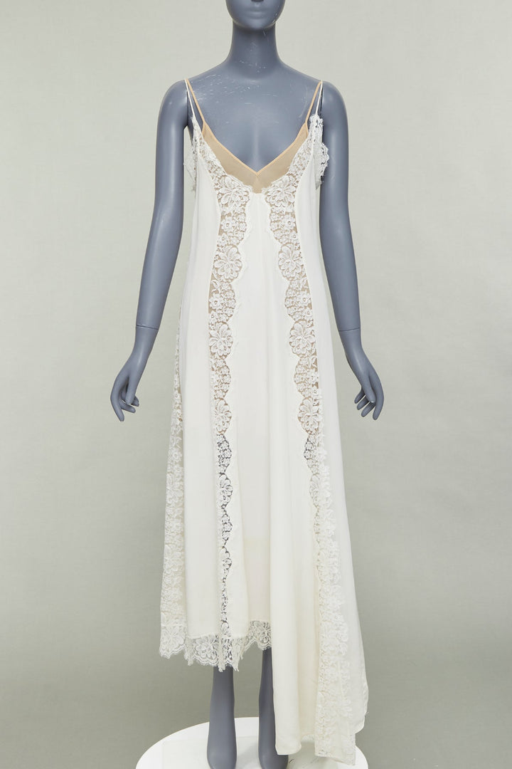 STELLA MCCARTNEY 2018 ivory silk cotton blend lace trim layered gown IT36 XXS