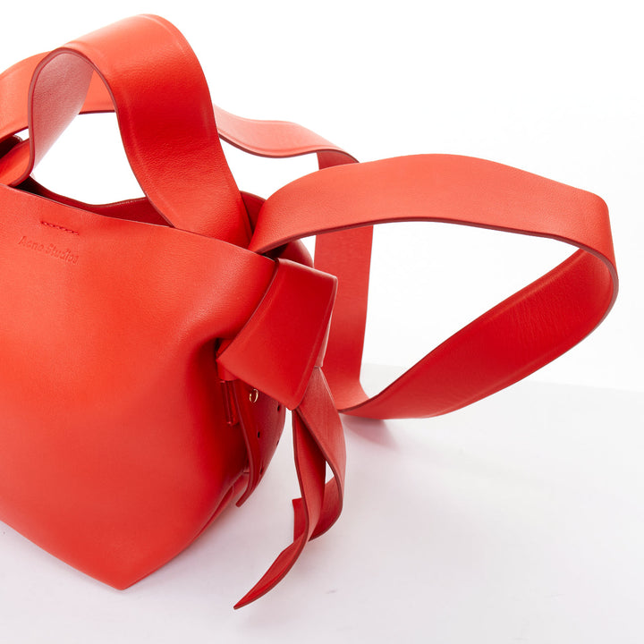ACNE STUDIOS Musubi Mini red smooth leather ribbon side top handle bag