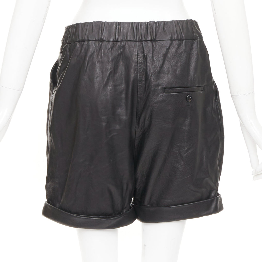 3.1 PHILLIP LIM black lambskin leather pleated front rolled cuffs bottom US0 XS