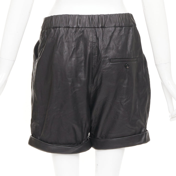 3.1 PHILLIP LIM black lambskin leather pleated front rolled cuffs bottom US0 XS