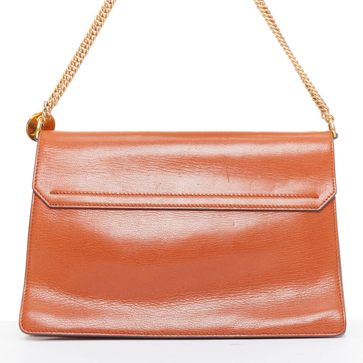 GIVENCHY GV3 Small tan brown leather suede clasp structured crossbody bag