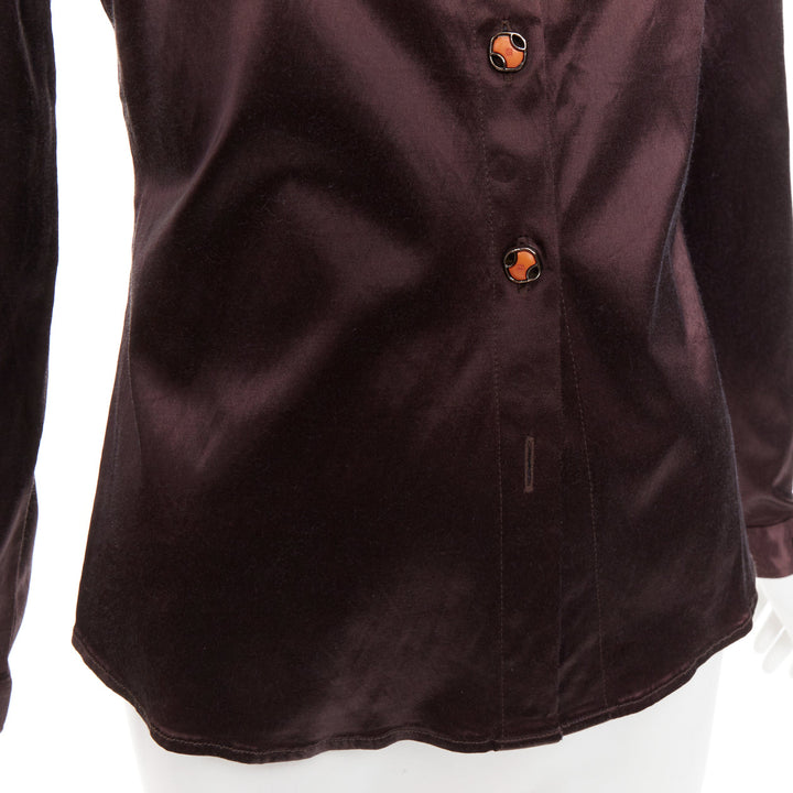 FENDI JEANS Vintage chocolate brown satin FF logo buttons fitted dress shirt