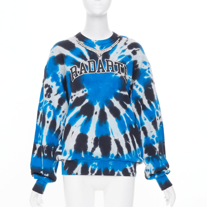 RODARTE Radarte rhinestone necklace blue black tie dye cotton sweatshirt S