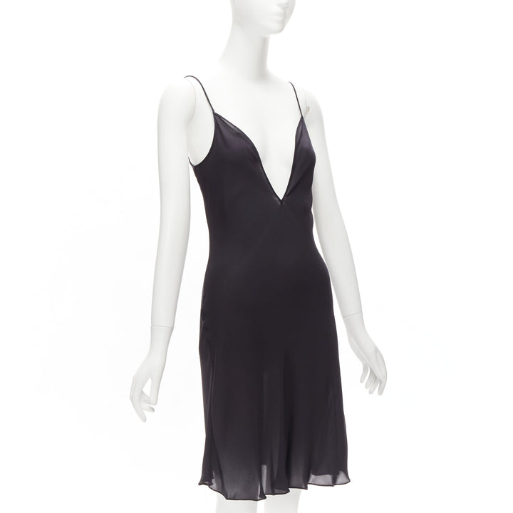 OSCAR DE LA RENTA 2018 100% silk black plunge neck slip dress US0 XS