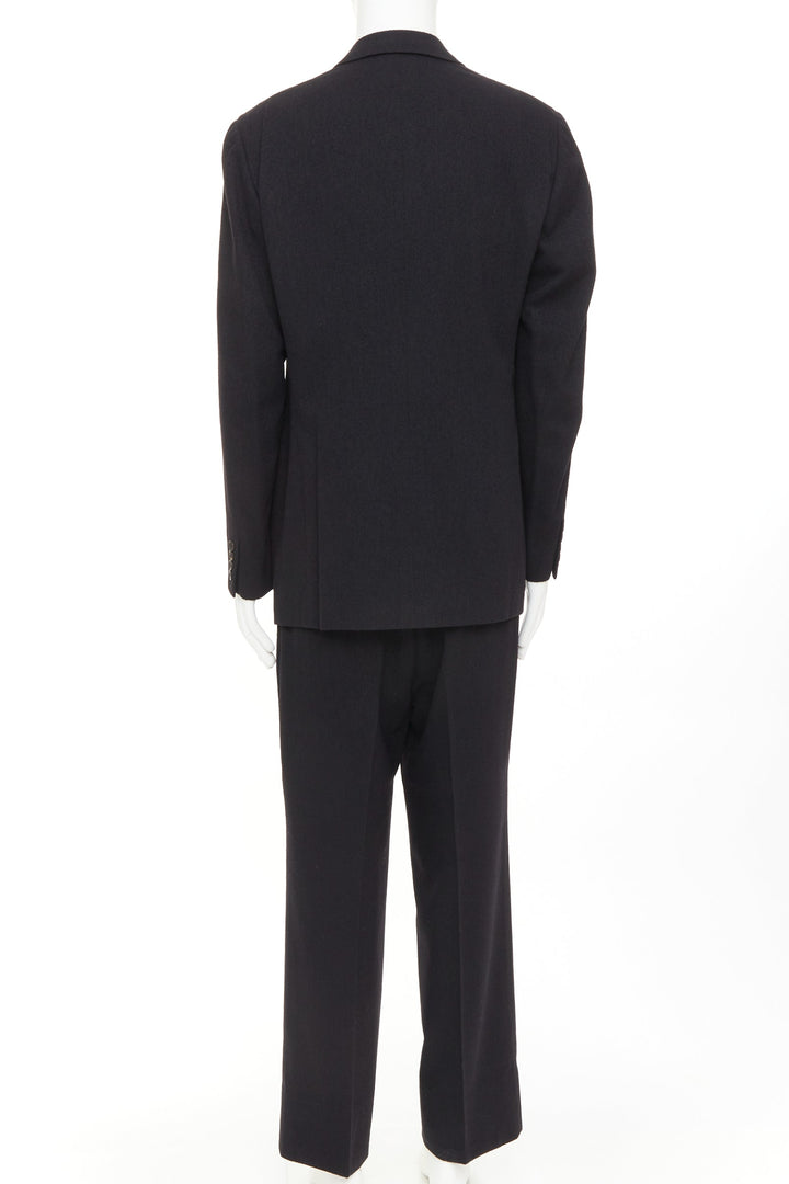 ISSEY MIYAKE black wool blend single breasted flap pocket blazer suit JP4 XL
