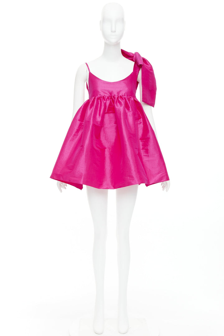 KIKA VARGAS Sue fuchsia pink silk blend bow shoulder babydoll dress XS