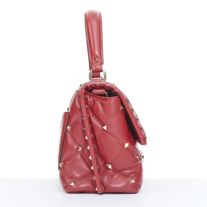 VALENTINO runway Candystud Rosso red quilted lambskin leather top handle bag