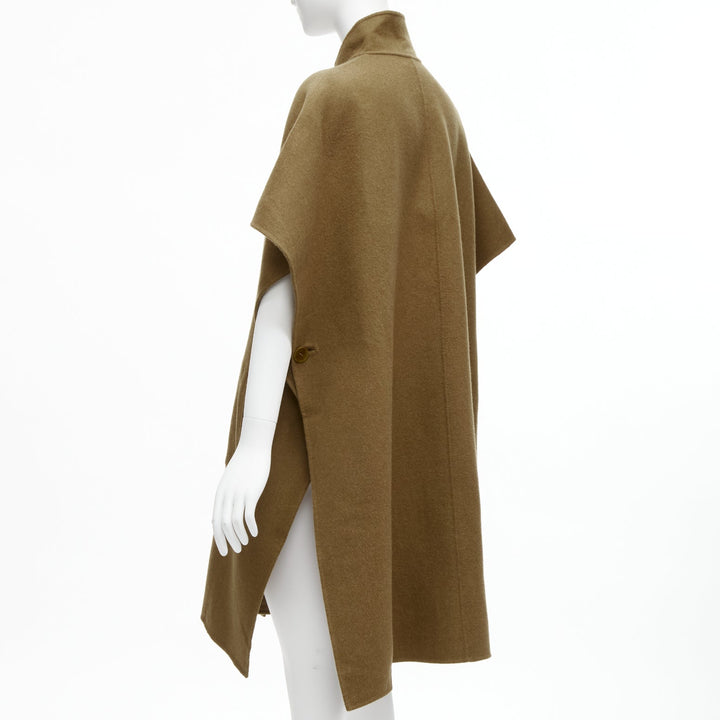 TIBI brown virgin wool angora cape sleeve high collar coat US0 XS