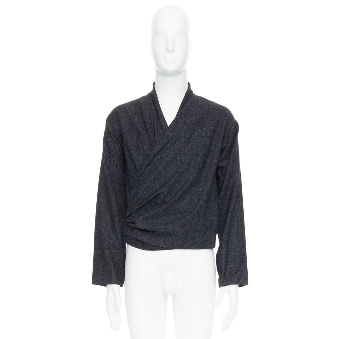 CHRISTOPHE LEMAIRE 100% wool grey cross wrapped cropped cardigan sweater Sz 3