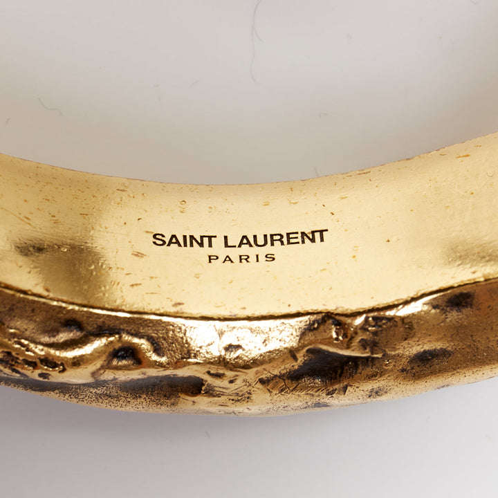 SAINT LAURENT 2023 Tornato Crater antique gold tone hammered hollow cuff bangle
