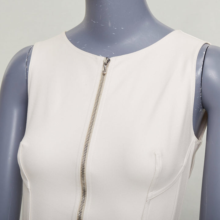 ALAIA ivory cotton 2 way zip front boned  bubble tulip dress FR36 S