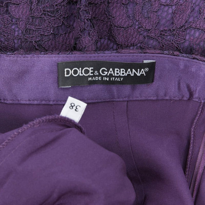 DOLCE GABBANA purple floral lace overlay fitted pencil skirt IT38 XS