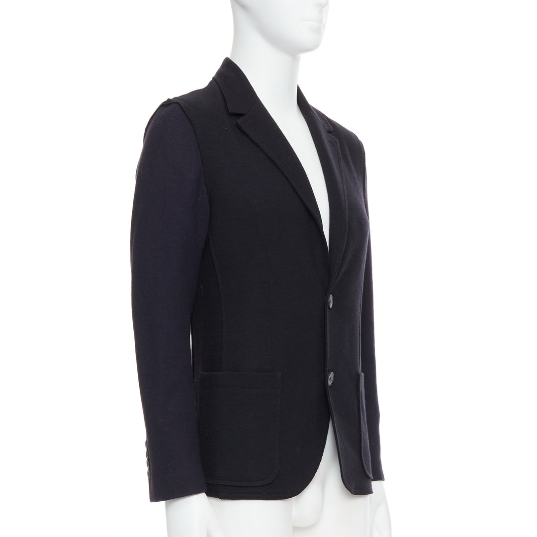 LANVIN black navy bicolour wool blend pocketed blazer jacket FR44 XS