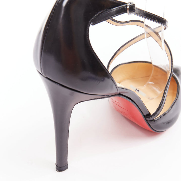 CHRISTIAN LOUBOUTIN Crosspiga 100 Jazz Calf black criss cross point pumps EU37.5