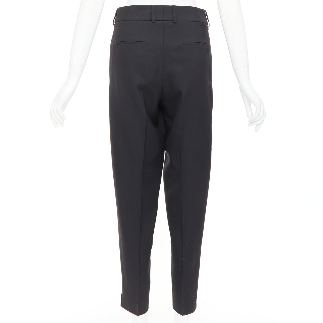 SAINT LAURENT 2017 black wool pleat front tapered silk lined trousers FR36 S