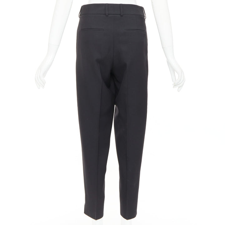 SAINT LAURENT 2017 black wool pleat front tapered silk lined trousers FR36 S