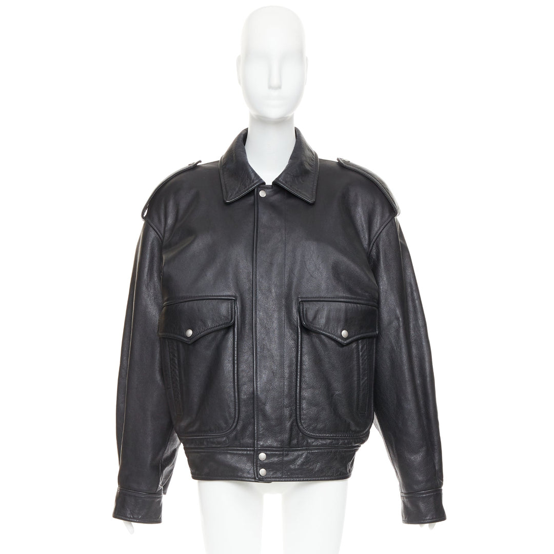 rare SAINT LAURENT 2023 Runway black cow oversized aviator bomber jacket FR38 M