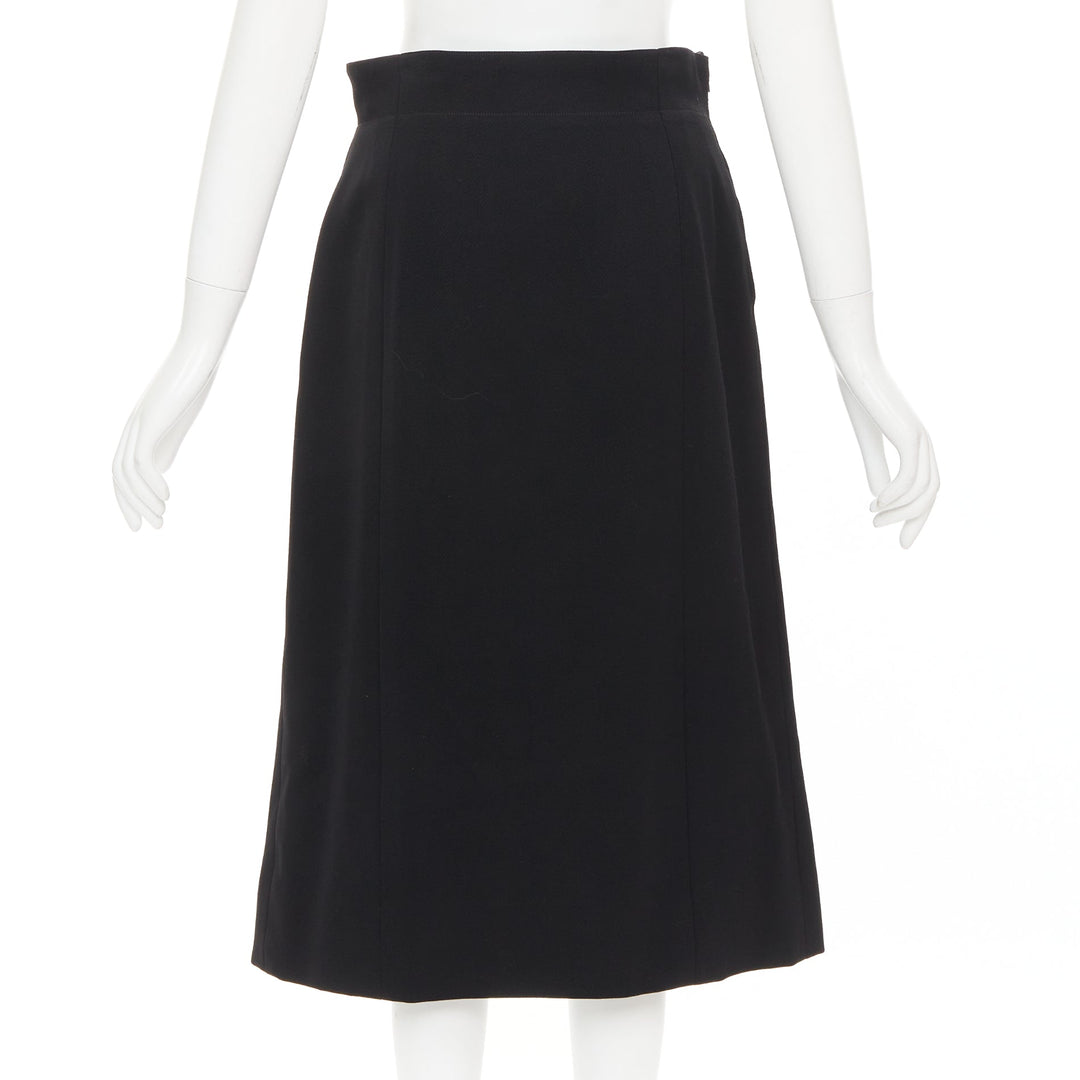 CELINE Michael Kors Vintage black 100% wool gold horsebit buckle skirt FR42 XL