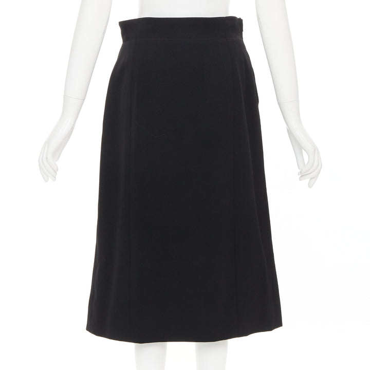 CELINE Michael Kors Vintage black 100% wool gold horsebit buckle skirt FR42 XL