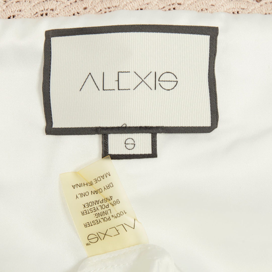 ALEXIS Melania Embroidered Lace Cutout Fit Flare Dress white nude dress S