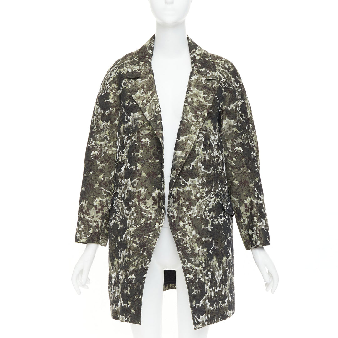 TOGA ARCHIVES multicolor green jacquard camouflage trees fleece line coat JP1 XS