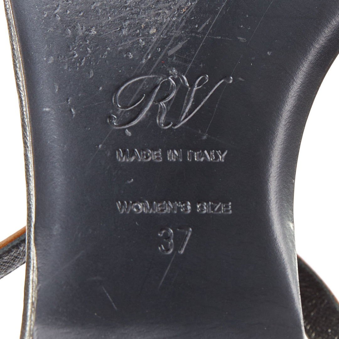 ROGER VIVIER Chips brown leather gold buckle tstrap comfort thong sandals EU37