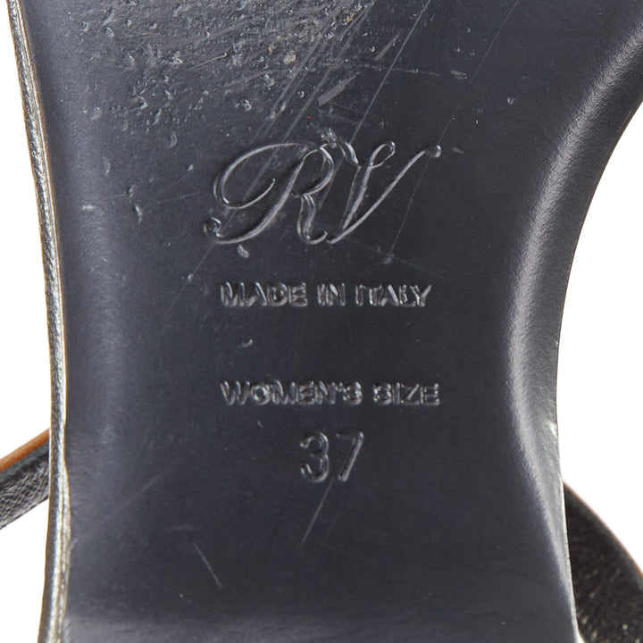 ROGER VIVIER Chips brown leather gold buckle tstrap comfort thong sandals EU37