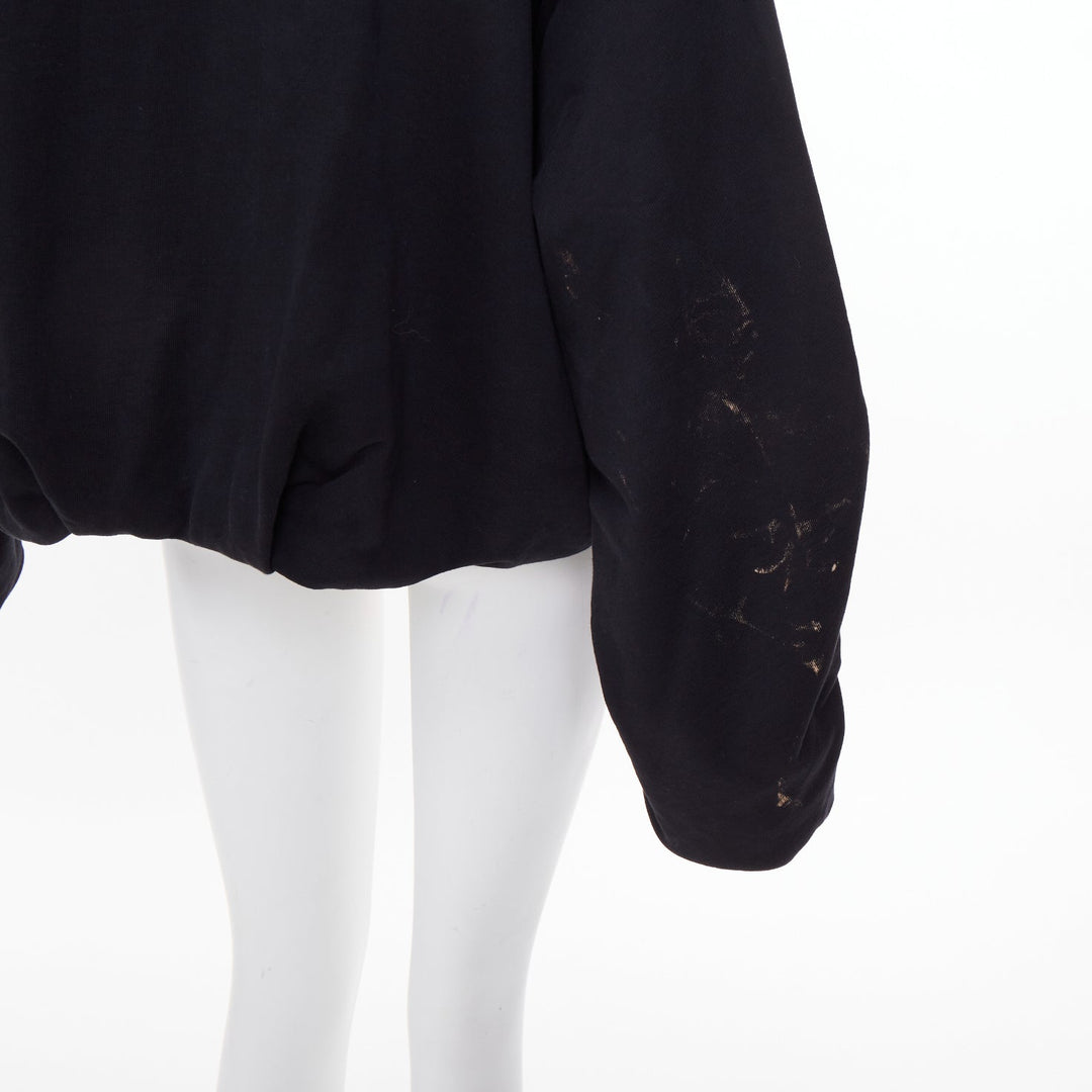 DRIES VAN NOTEN 2023 Hannett black ruched draped bubble hem cotton sweatshirt M
