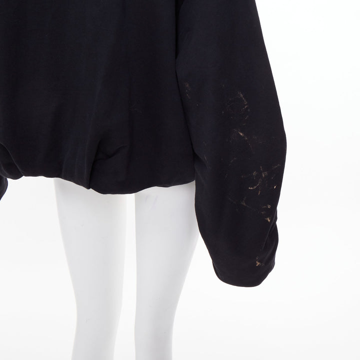 DRIES VAN NOTEN 2023 Hannett black ruched draped bubble hem cotton sweatshirt M