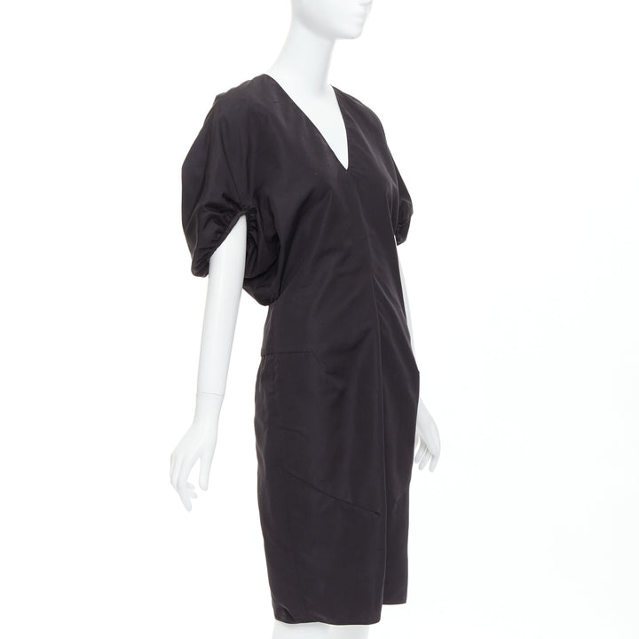 YVES SAINT LAURENT 2011 black cotton silk rounded puff cocktail dress FR40 L