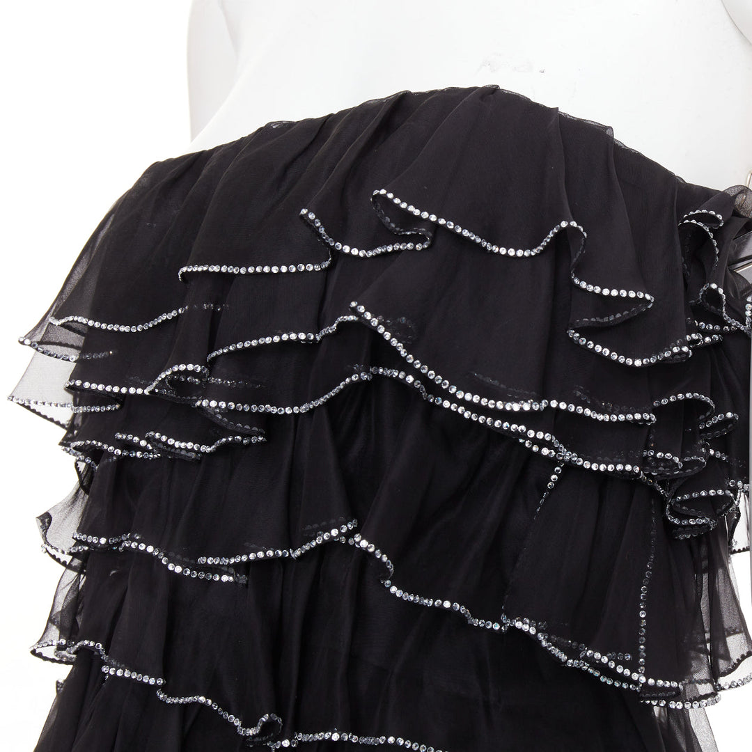 ALEXANDRE VAUTHIER COUTURE AW2018 Runway black crystal tier petal hi slit low g