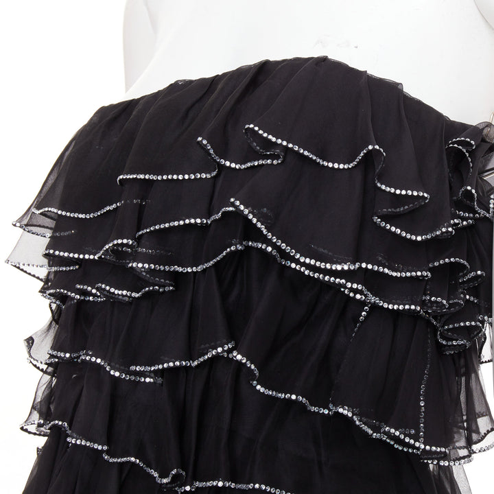 ALEXANDRE VAUTHIER COUTURE AW2018 Runway black crystal tier petal hi slit low g