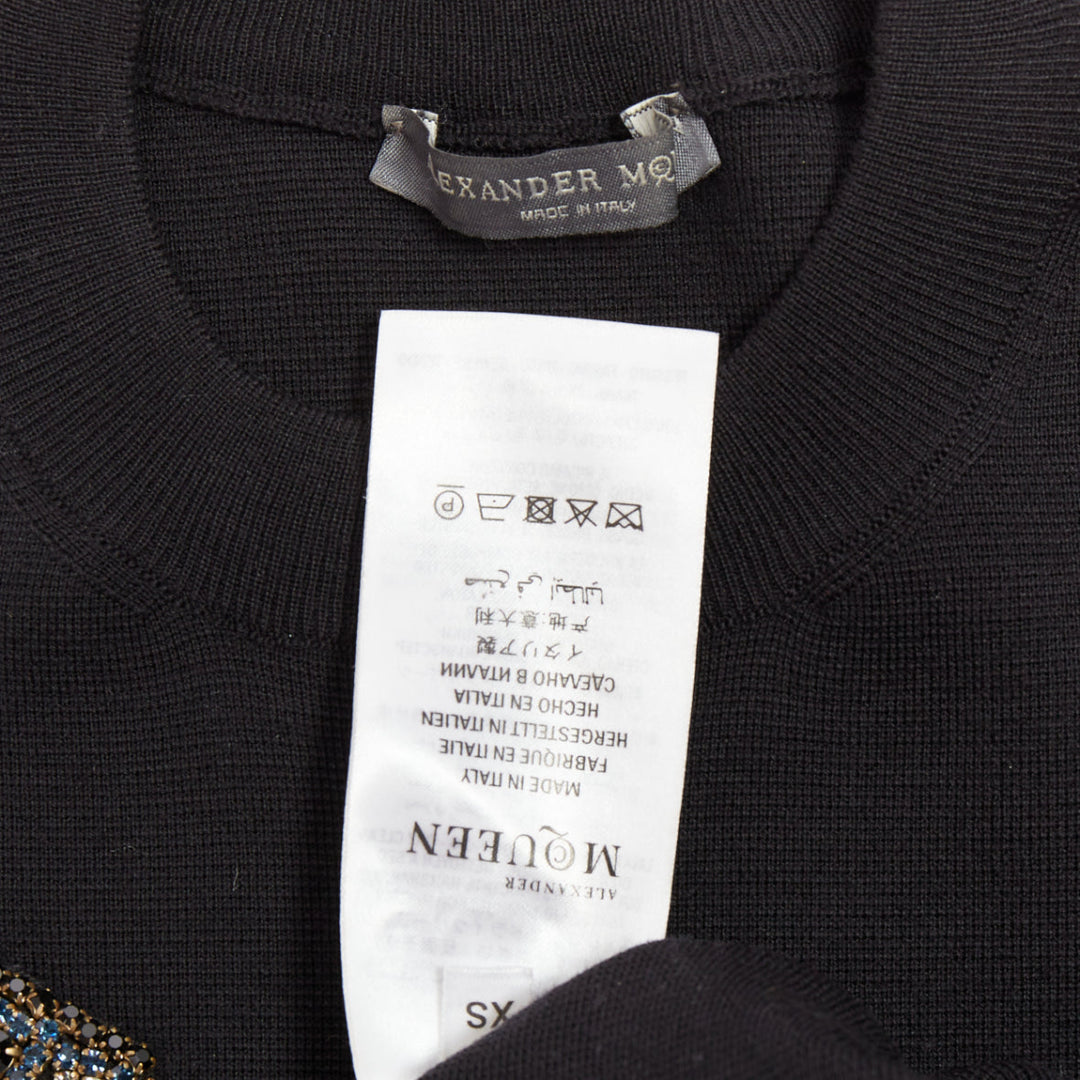 ALEXANDER MCQUEEN 2017 black wool Mythical rhinestone embellished sweater XS