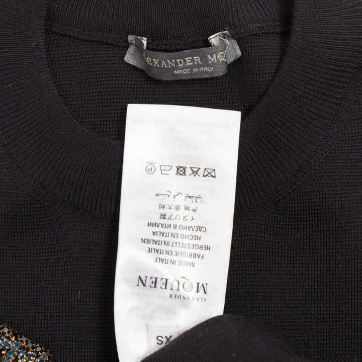ALEXANDER MCQUEEN 2017 black wool Mythical rhinestone embellished sweater XS
