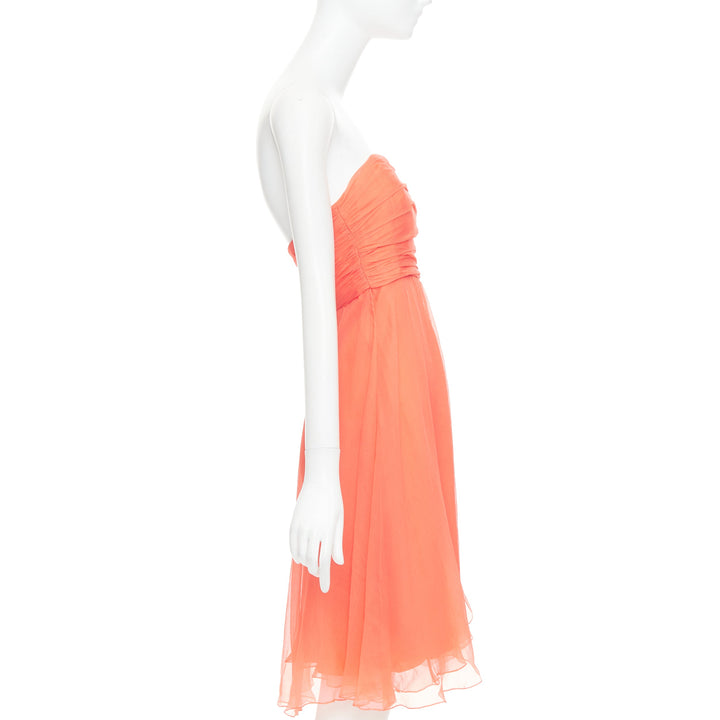 RALPH LAUREN Black Label coral orange 100% silk strapless mini dress US2 S