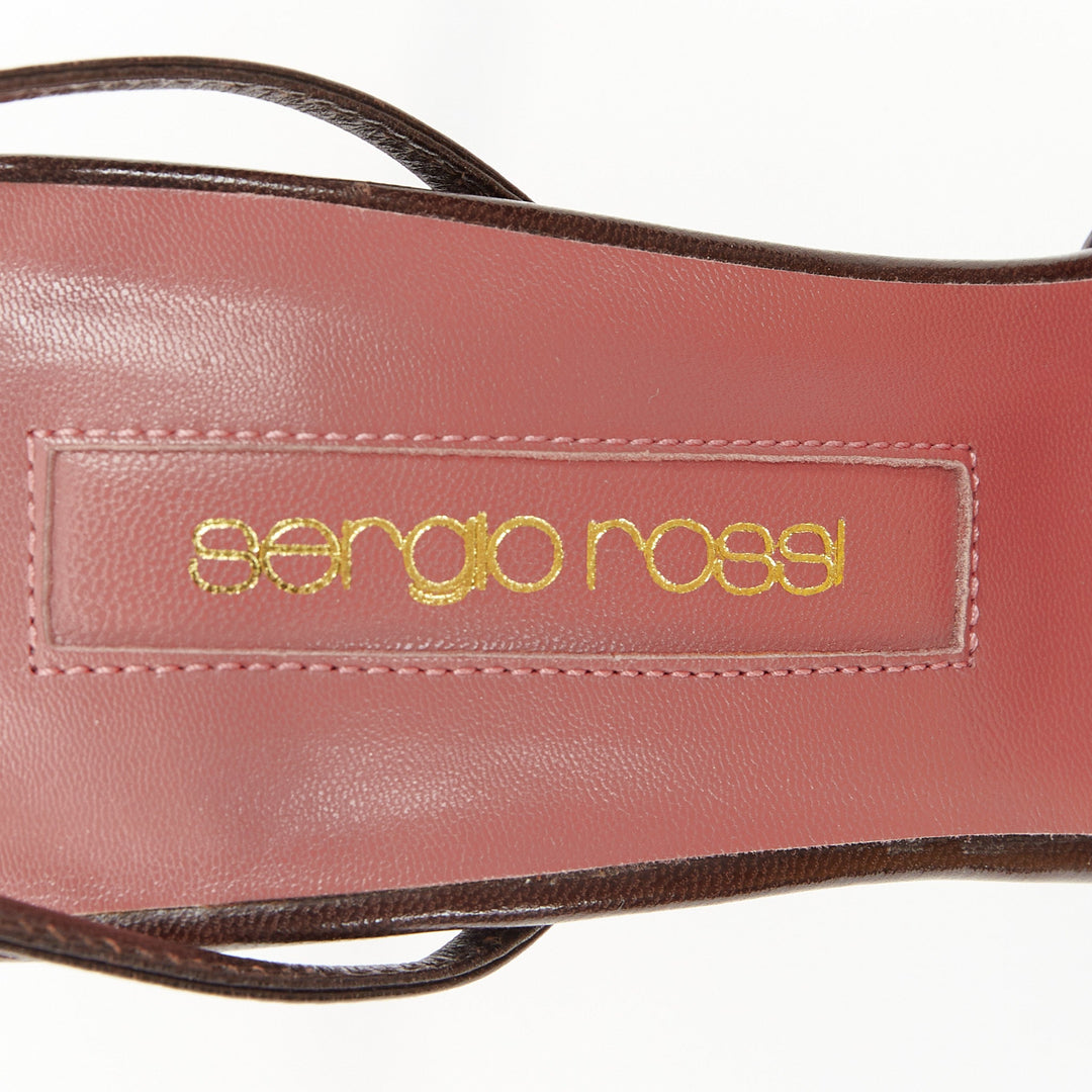 SERGIO ROSSI brown croc embossed leather high heel ankle strap pumps EU37 US7