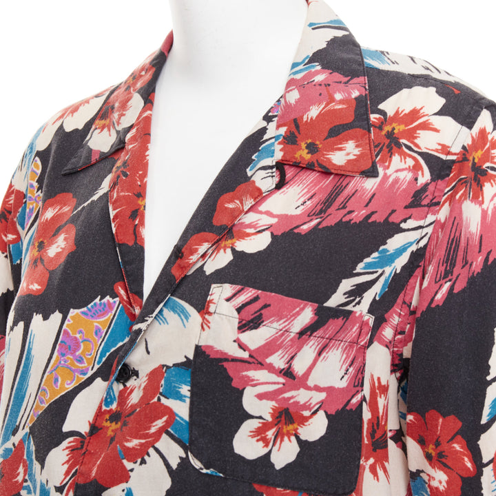 SAINT LAURENT 2020 Hibiscus Hawaiian heavy washed lyocell casual camp shirt S