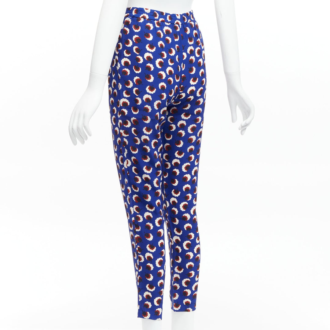 STELLA MCCARTNEY 2014 blue floral 100% silk elasticated waist pants IT36 XXS