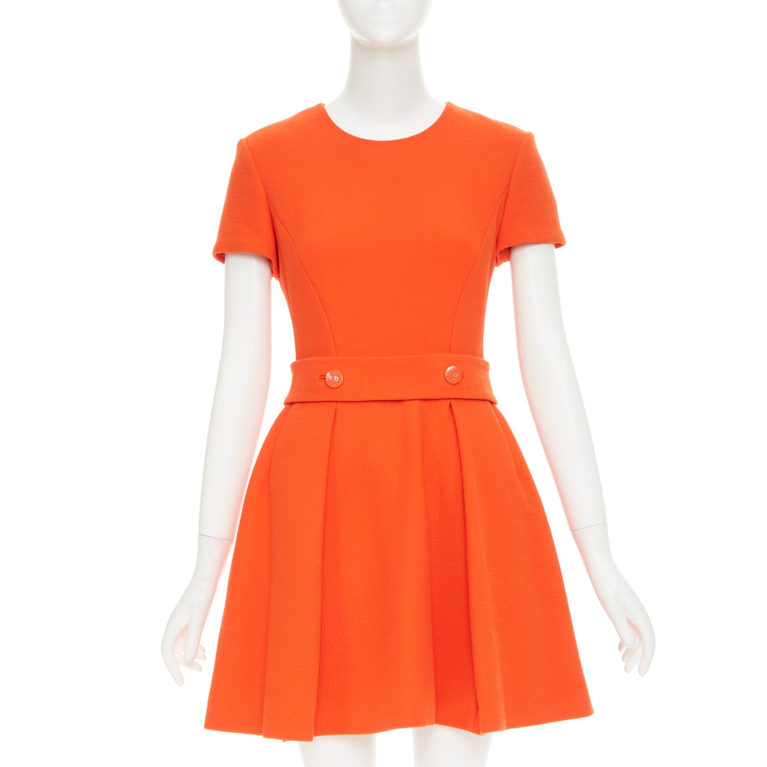 CHRISTIAN DIOR 2015 structured tangerine orange wool crepe dress FR38 M
