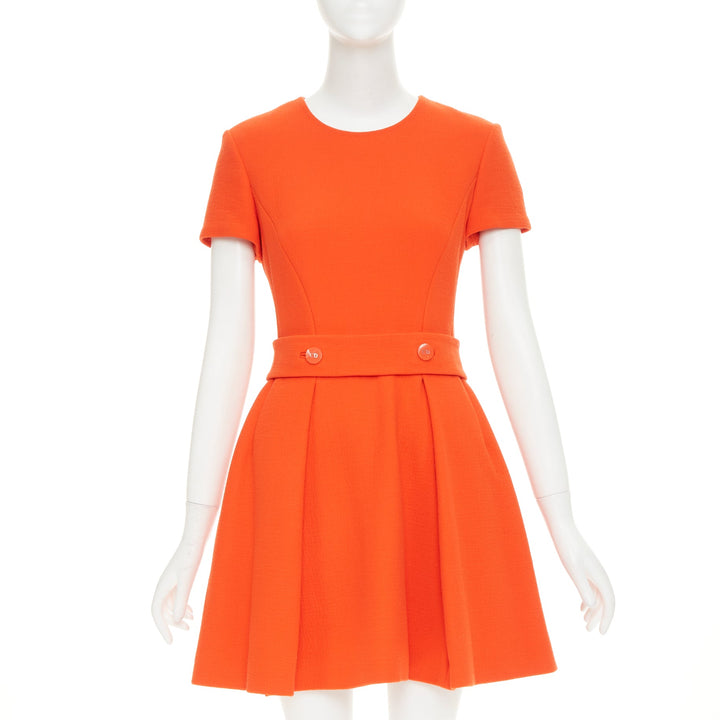 CHRISTIAN DIOR 2015 structured tangerine orange wool crepe dress FR38 M