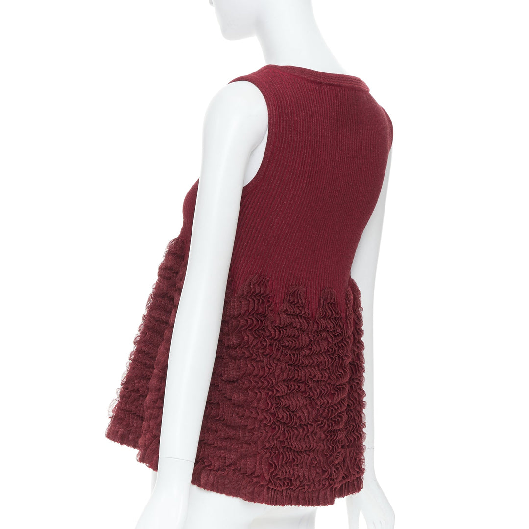 ALAIA burgundy ribbed tiered ruffle wool blend peplum top FR36 S