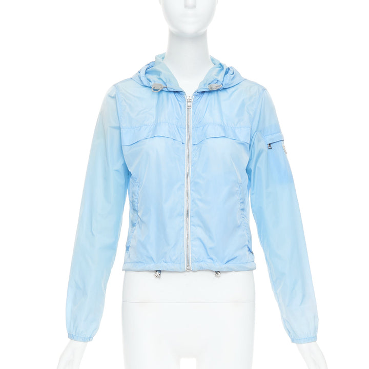 PRADA 29H135 sky blue nylon white logo arm cropped jacket IT40 S