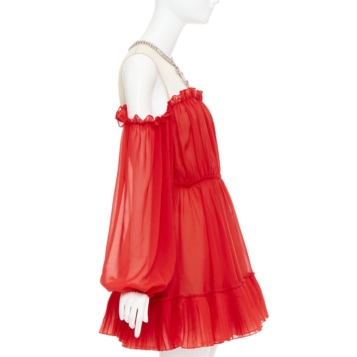 GIAMBATTISTA VALLI H&M 2019 Runway red chiffon crystal necklace dress IT40 XS