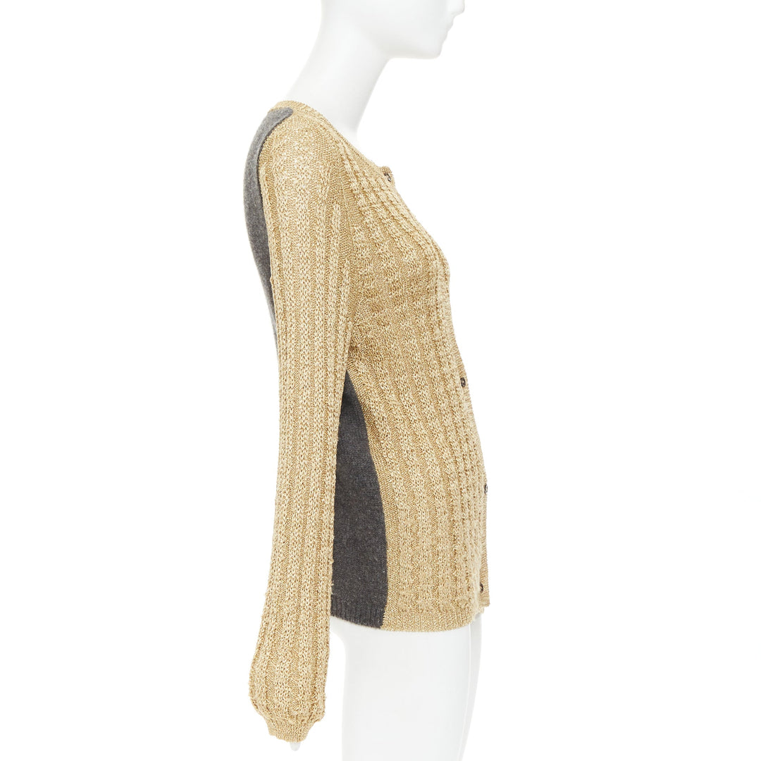 MARNI 2010 gold metallic cable knit front grey contrast back cardigan IT40 S